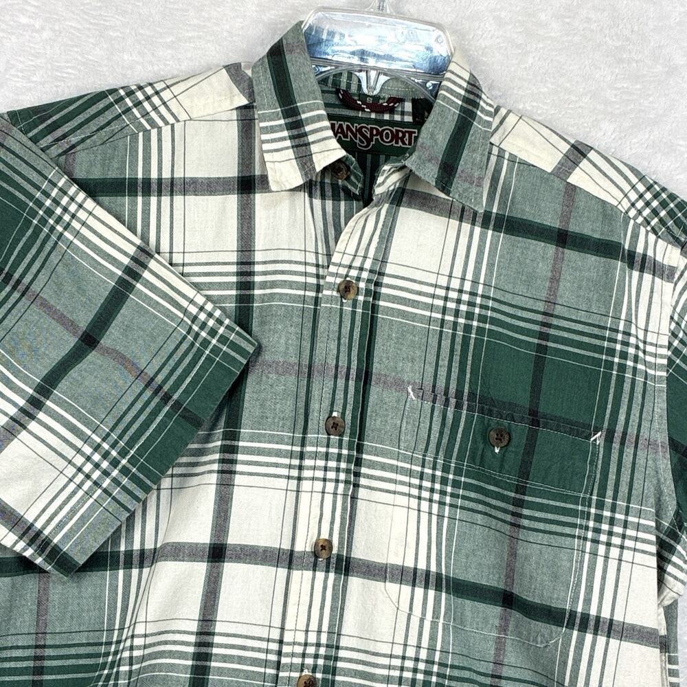 VTG 90s Jansport Camp Shirt Men S Green White Plaid Skater Grunge SoCal Surf